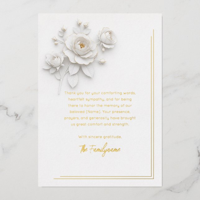 White & Gold Floral Sympathy Thank You Foil Card (Front)
