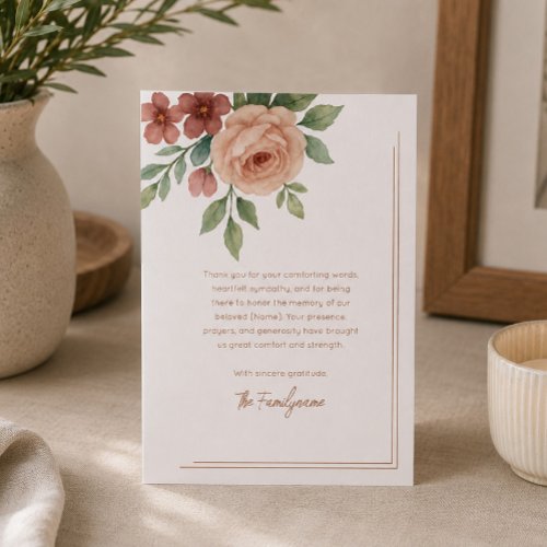 White & Gold Floral Sympathy Thank You Foil Card
