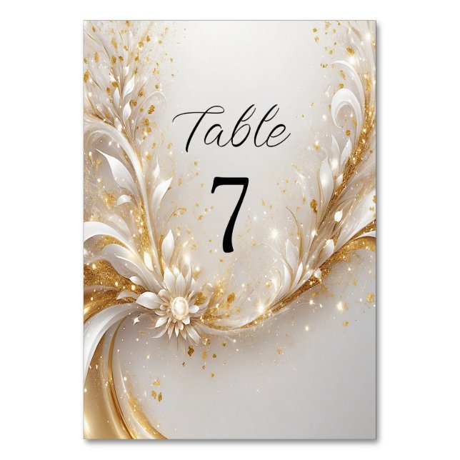 White Gold Floral Table Number (Front)
