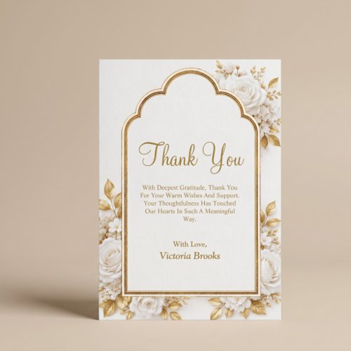 White & Gold Floral Than You Card
