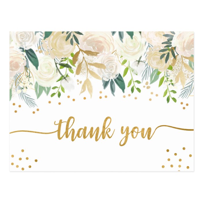 White gold floral thank you postcard | Zazzle.com