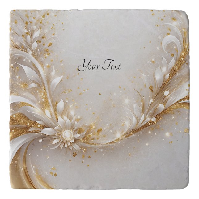 White Gold Floral Trivet (Front)