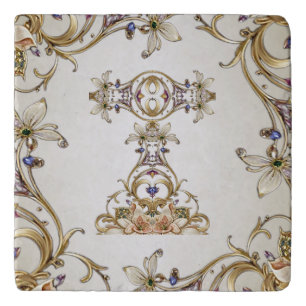 White Gold Floral Trivet