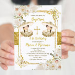 White & Gold Floral Twin Girl Baptism and Birthday Invitation<br><div class="desc">White & Gold Floral Twin Girl Baptism and Birthday
Invitacion Fiesta Bautizo</div>