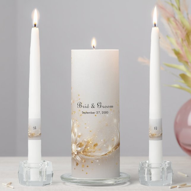 White Gold Floral Unity Candle Set (In Situ)
