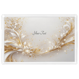 White Gold Floral Vanity Tray