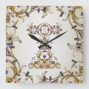 White Gold Floral Wall Clock