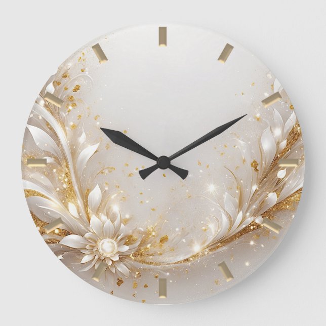 White Gold Floral Wall Clock (Front)