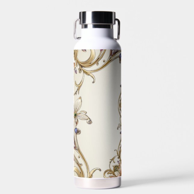 Elegant white gold modern trendy floral Water Bottle by Eclectic