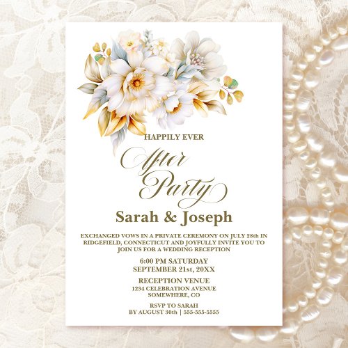 White Gold Floral Wedding After Party Invitation