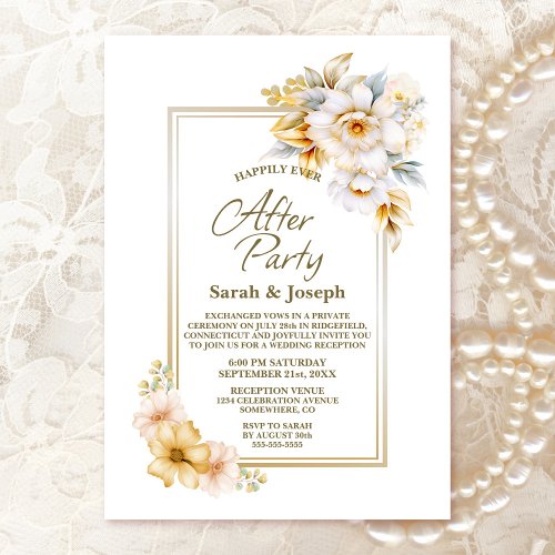 White Gold Floral Wedding After Party Invitation