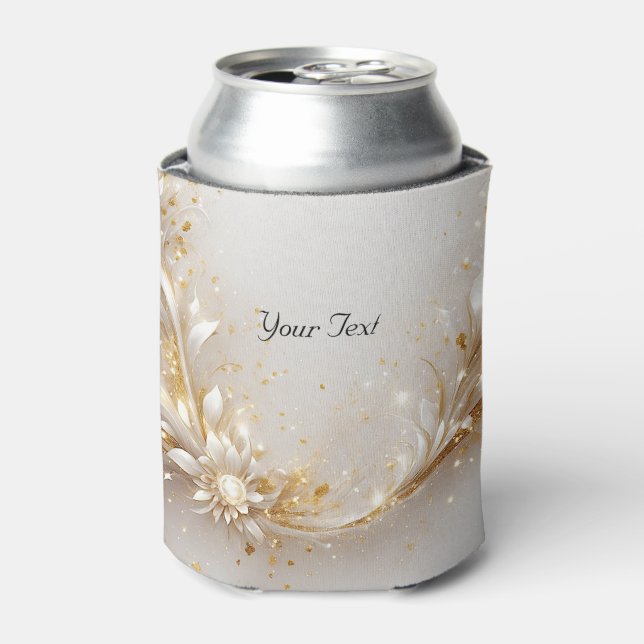 White Gold Floral Wedding Favor Can Cooler (Can Front)