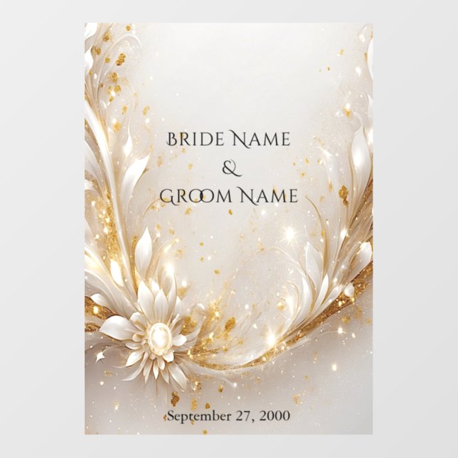 White Gold Floral Wedding Floor Decal (Front)