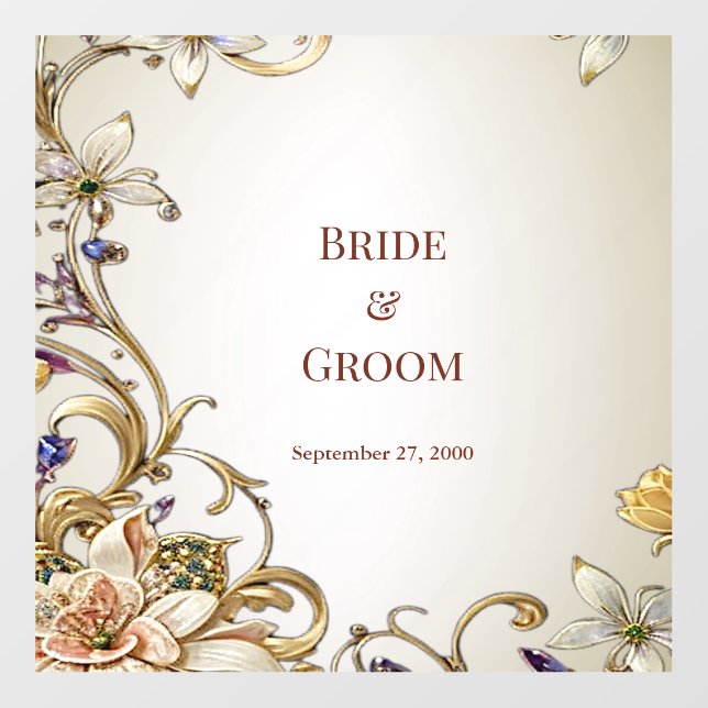 White Gold Floral Wedding Floor Decal (Front)