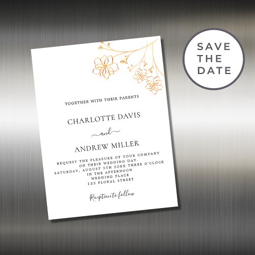 White gold floral wedding invitation magnet
