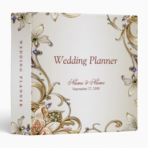 White Gold Floral Wedding Planner 3 Ring Binder