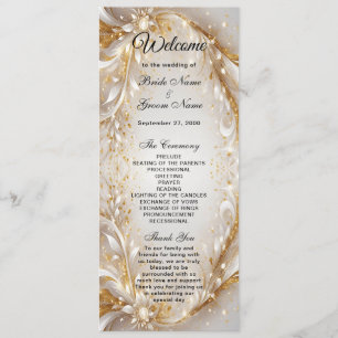 White Gold Floral Wedding Program