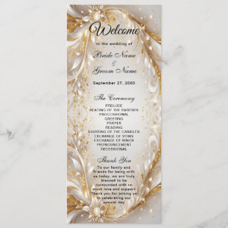 White Gold Floral Wedding Program