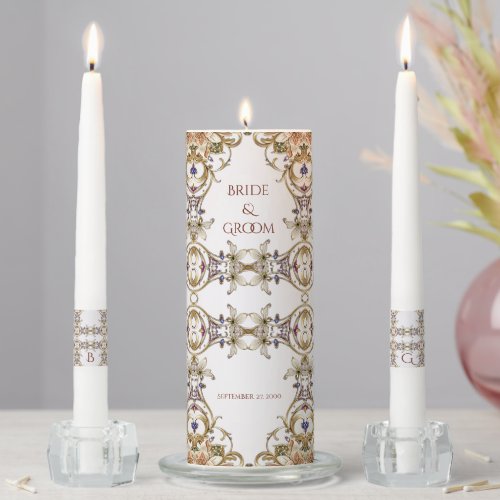 White Gold Floral Wedding Unity Candle Set