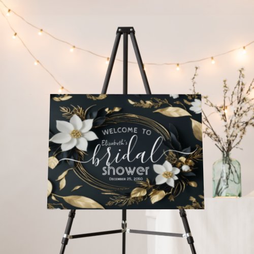 White Gold Floral Wreath Bridal Shower Welcome Foam Board
