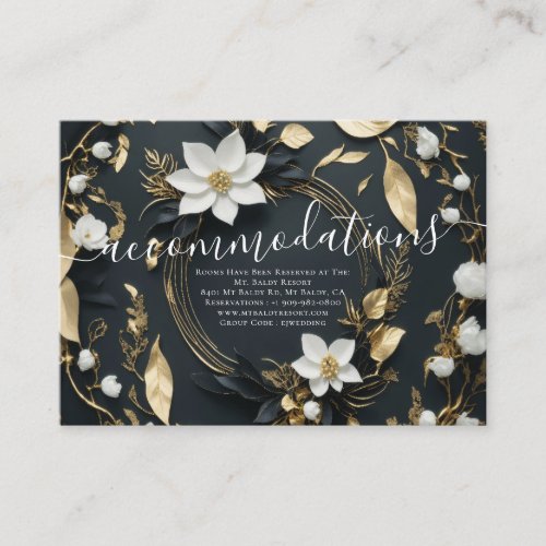 White Gold Floral Wreath Wedding Accommodations Enclosure Card