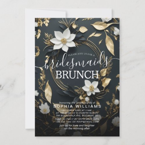 White Gold Floral Wreath Wedding Bridesmaid Brunch Invitation