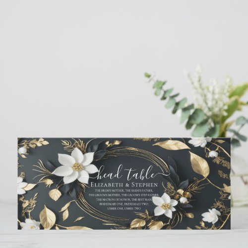 White Gold Floral Wreath Wedding Head Table Sign