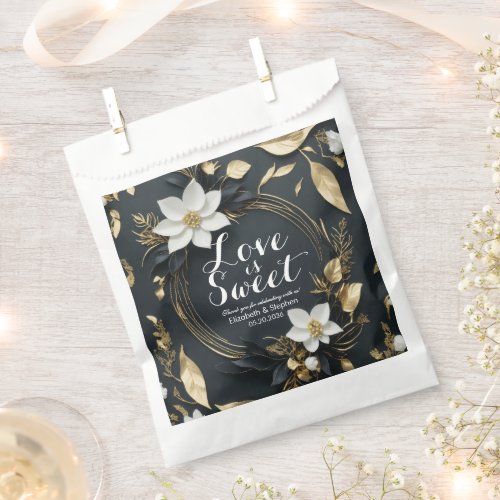White Gold Floral Wreath Wedding Love Thanks Gifts Favor Bag
