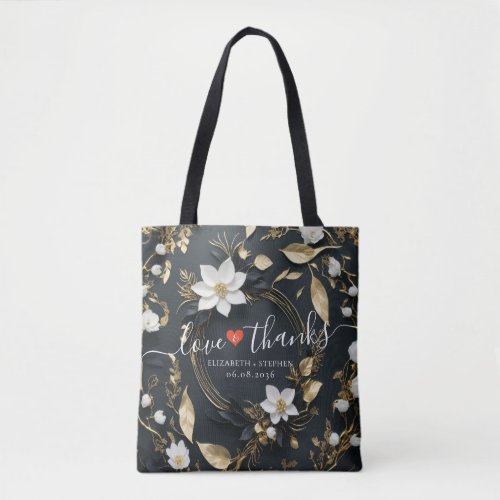 White Gold Floral Wreath Wedding Love Thanks Gifts Tote Bag