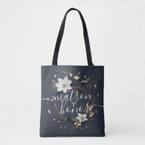White  Gold Floral Wreath Wedding Matron of Honor Tote Bag