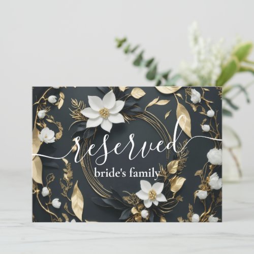 White Gold Floral Wreath Wedding Reserved Sign