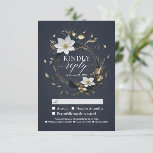 White Gold Floral Wreath Wedding RSVP Kindly Reply