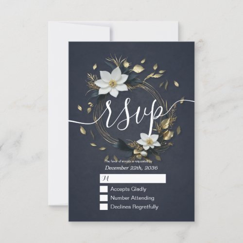 White Gold Floral Wreath Wedding RSVP Kindly Reply