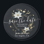 White Gold Floral Wreath Wedding Save The Date Magnet<br><div class="desc">Modern Vintage Elegant Wedding Save The Date Magnet Template - Elegant Black White and Gold Floral Wreath.
These Designs Can Be Personalized For Your Special Occasion And Would Be Perfect For Your Wedding,  Bridal Shower,  Engagement Party,  Birthday Party And Many More Special Occasions.</div>