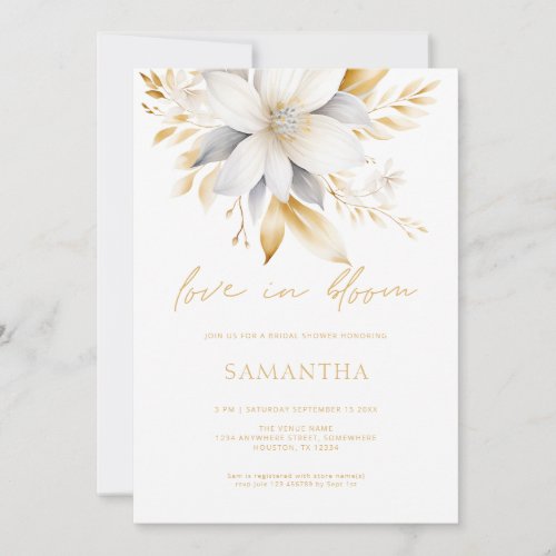 White Gold Florals Love In Bloom Bridal Shower  Invitation