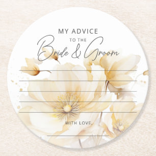 White Gold Flower Advice Bride Groom Favor Round Paper Coaster