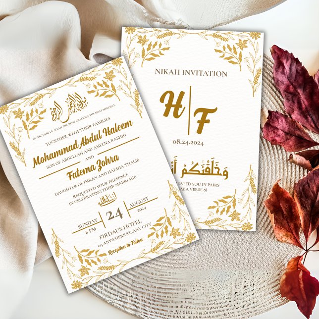 White Gold Flower Frame Elegant Modern Nikah Invitation (Creator Uploaded)