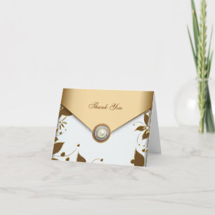 White Gold Flower Pearl Thank You Cards