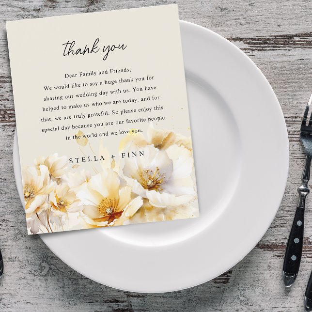 White Gold Flower Thank You Wedding Reception Card (White Gold Flower Thank You Wedding Reception Card)