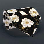 White Gold Flowers Black Neck Tie<br><div class="desc">A beautiful pattern of white and gold flowers on black, this men's neck tie is cool for the office, a night on the town, a wedding, your own wedding ceremony, for the groom or groomsmen or give as a gift to your husband, dad, brother or best friend. More designs in...</div>