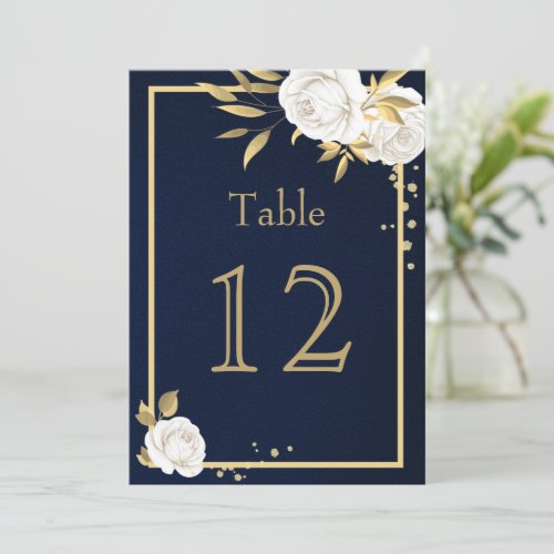 white gold flowers geometric navy table number