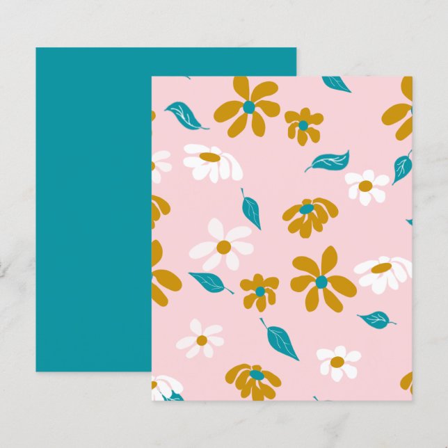 White Gold Flowers Pink Turquoise Scrapbook Paper (Front/Back)