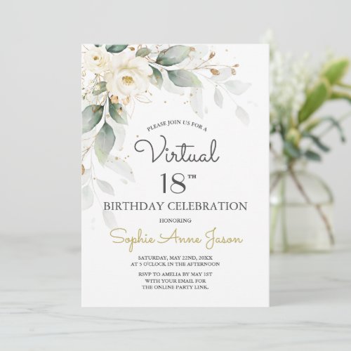 White Gold Flowers Virtual 18th Birthday Party