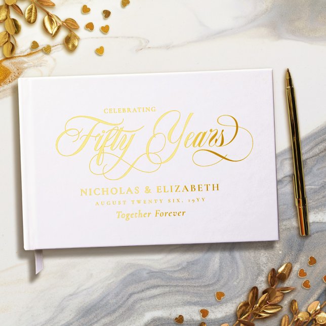 White Gold Foil 50th Wedding Anniversary Foil Guest Book (Creator Uploaded)