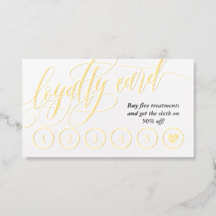 White Gold Foil Calligraphy Loyalty Punch Business Cards