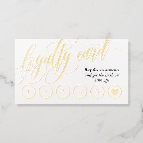 White Gold Foil Calligraphy Loyalty Punch Business Cards