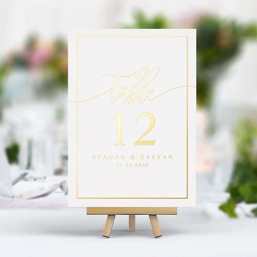 White  Gold Foil Calligraphy Photo Table Number
