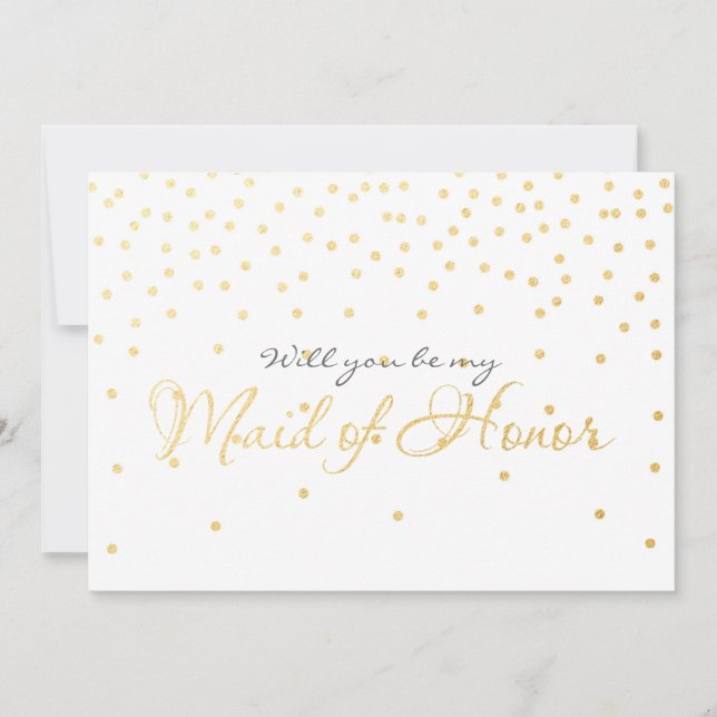 White & Gold Foil Confetti Dots MAID OF HONOR card (Front)