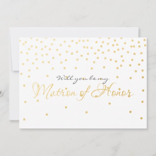 White Gold Foil Confetti MATRON OF HONOR Card