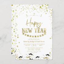 White & Gold Foil Confetti New Year's Eve Party Invitation
